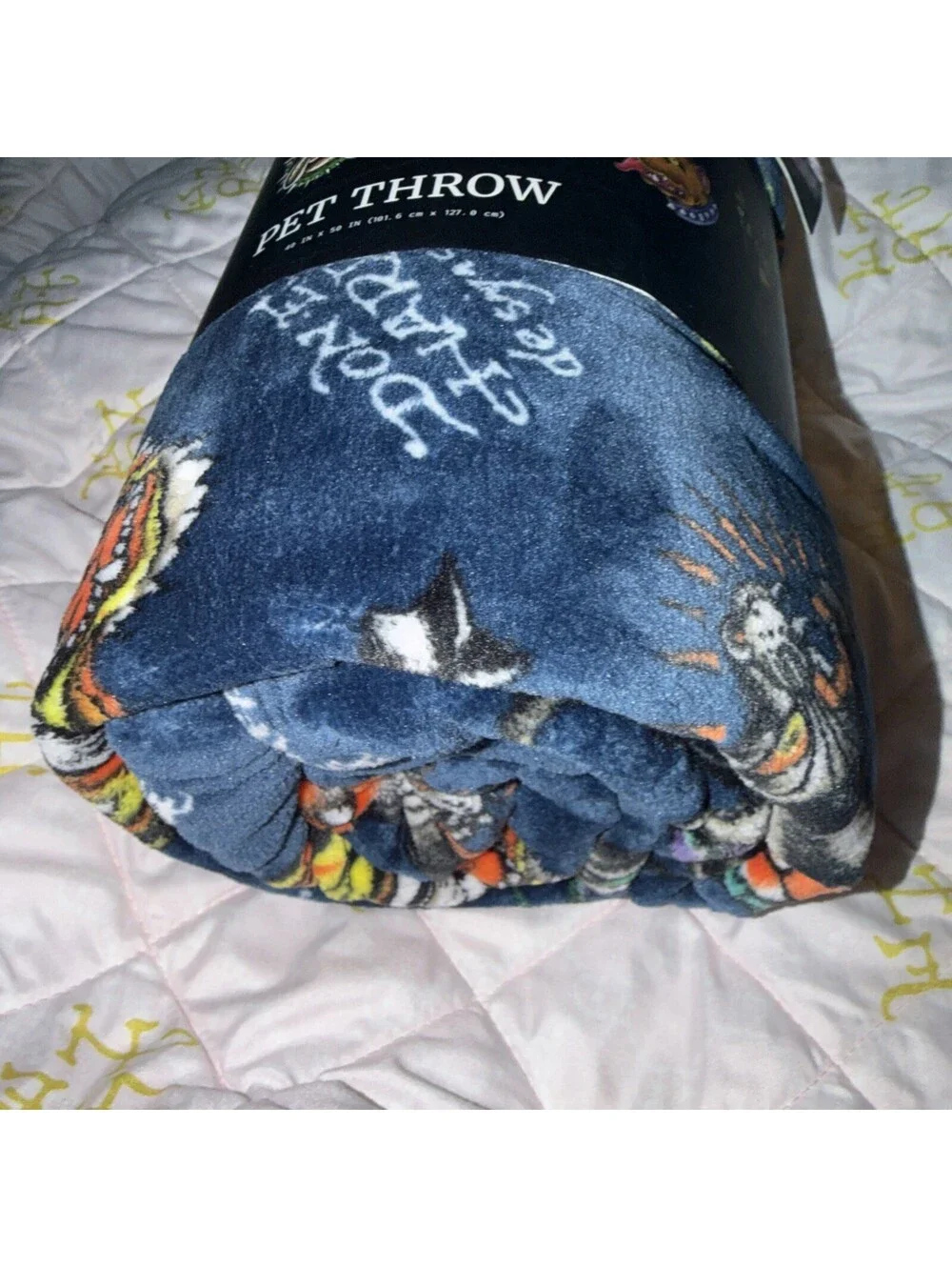 Ed Hardy navy blue Dog Blanket Throw Flowers tiger Asian True 40x50 NWT